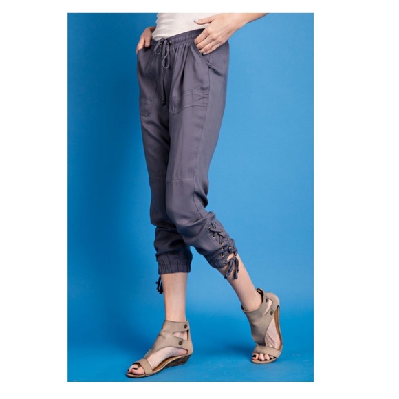 easel Pants & Jumpsuits Side Laceup Cropped Joggers Slate Blue